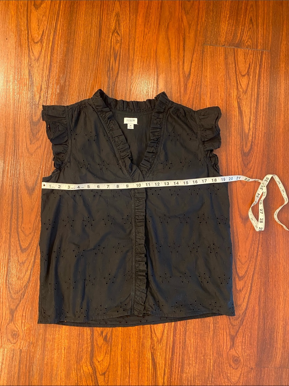 J. Crew Black Eyelet Ruffle Sleeveless Top Medium Cottagecore Feminine Blouse - Picture 3 of 7
